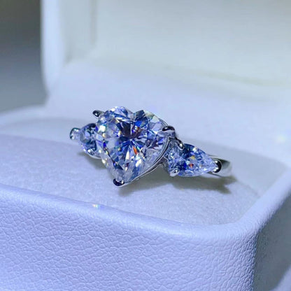 3 Carat Heart-Shaped Sparkala™ Pure Sterling Silver Ring With Sidestones