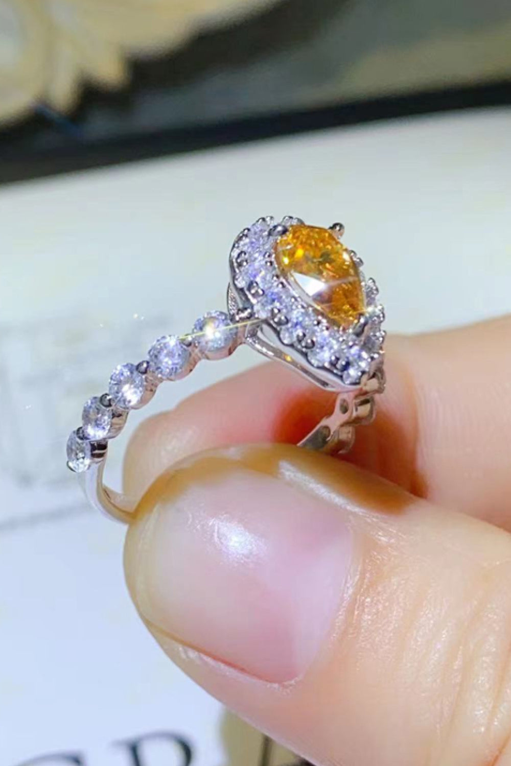 1 Carat Yellow Pear-Cut Sparkala™ Contrast Teardrop Ring (Platinum Over Pure Sterling Silver)