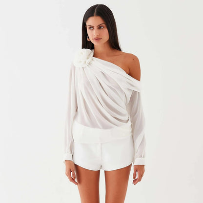 Fab-u-la’s White Asymmetrical Draped Blouse