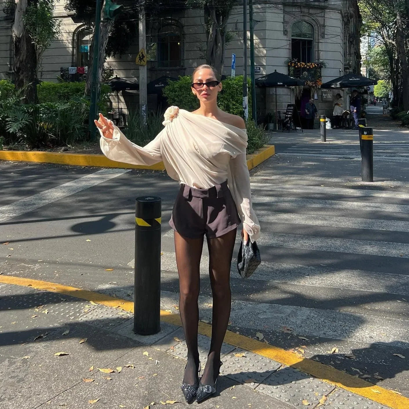Fab-u-la’s Champagne Asymmetrical Draped Blouse