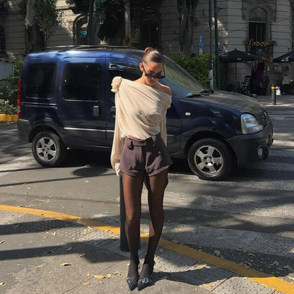 Fab-u-la’s Champagne Asymmetrical Draped Blouse