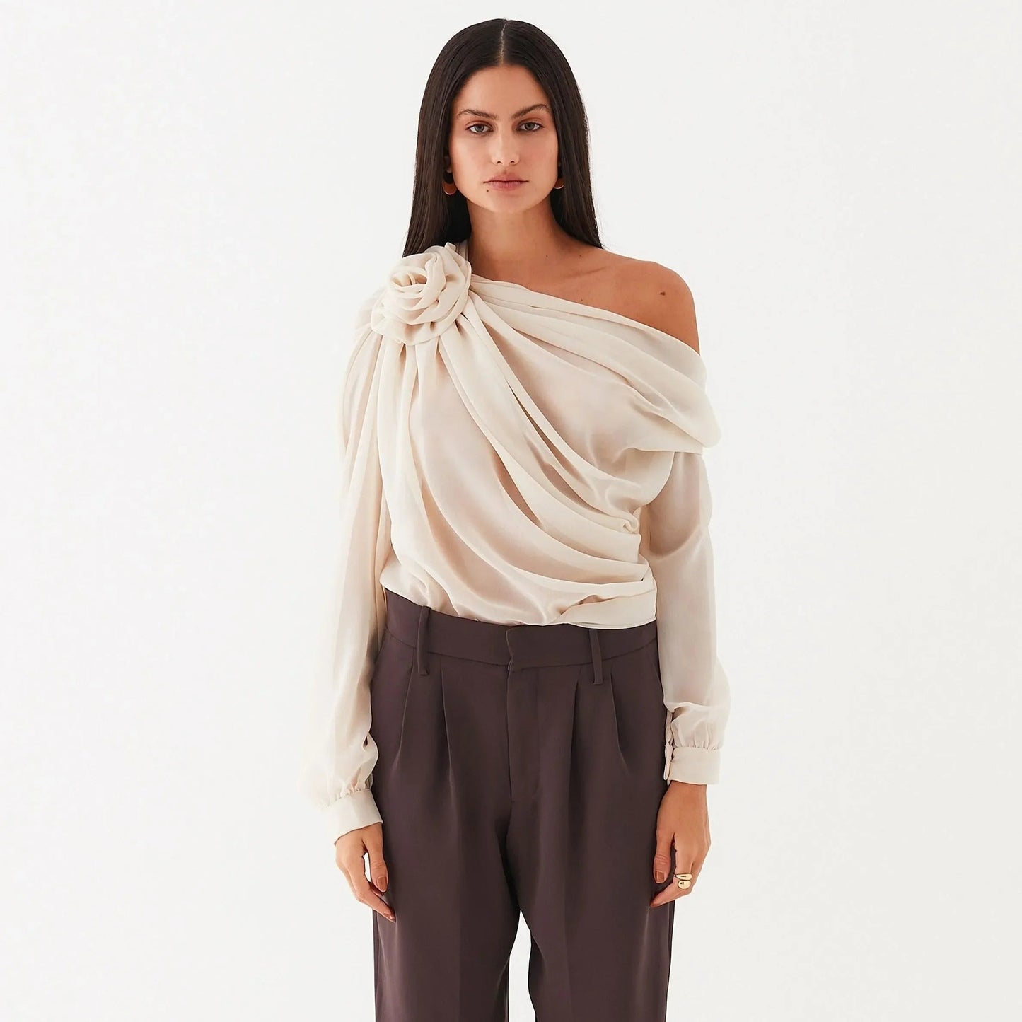 Fab-u-la’s Champagne Asymmetrical Draped Blouse