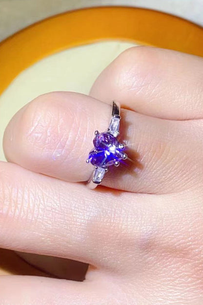 1 Carat Purple Sparkala™ Heart-Shaped Platinum-Plated Ring in Purple