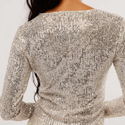 Flashback Silver Sequined Long-Sleeve Crop Top