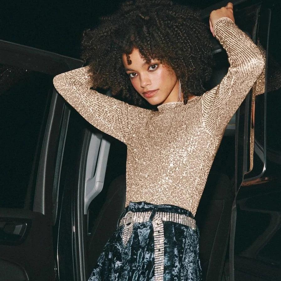 Flashback Gold Sequined Long Sleeve Top