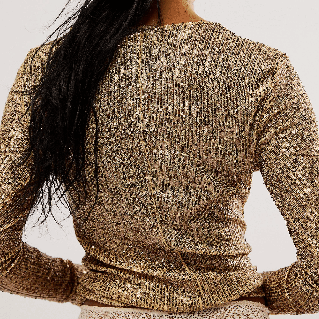 Flashback Gold Sequined Long Sleeve Top
