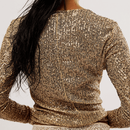 Flashback Gold Sequined Long Sleeve Top