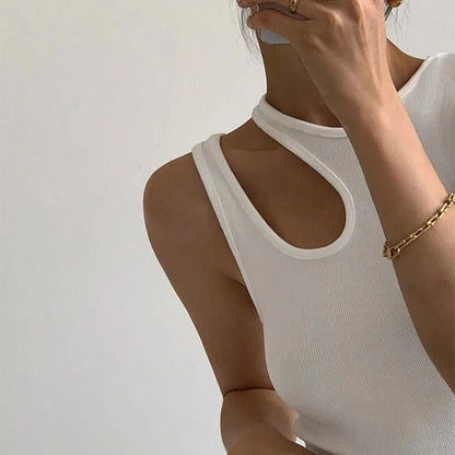 Forbidden White Asymmetric Cut-Out Top