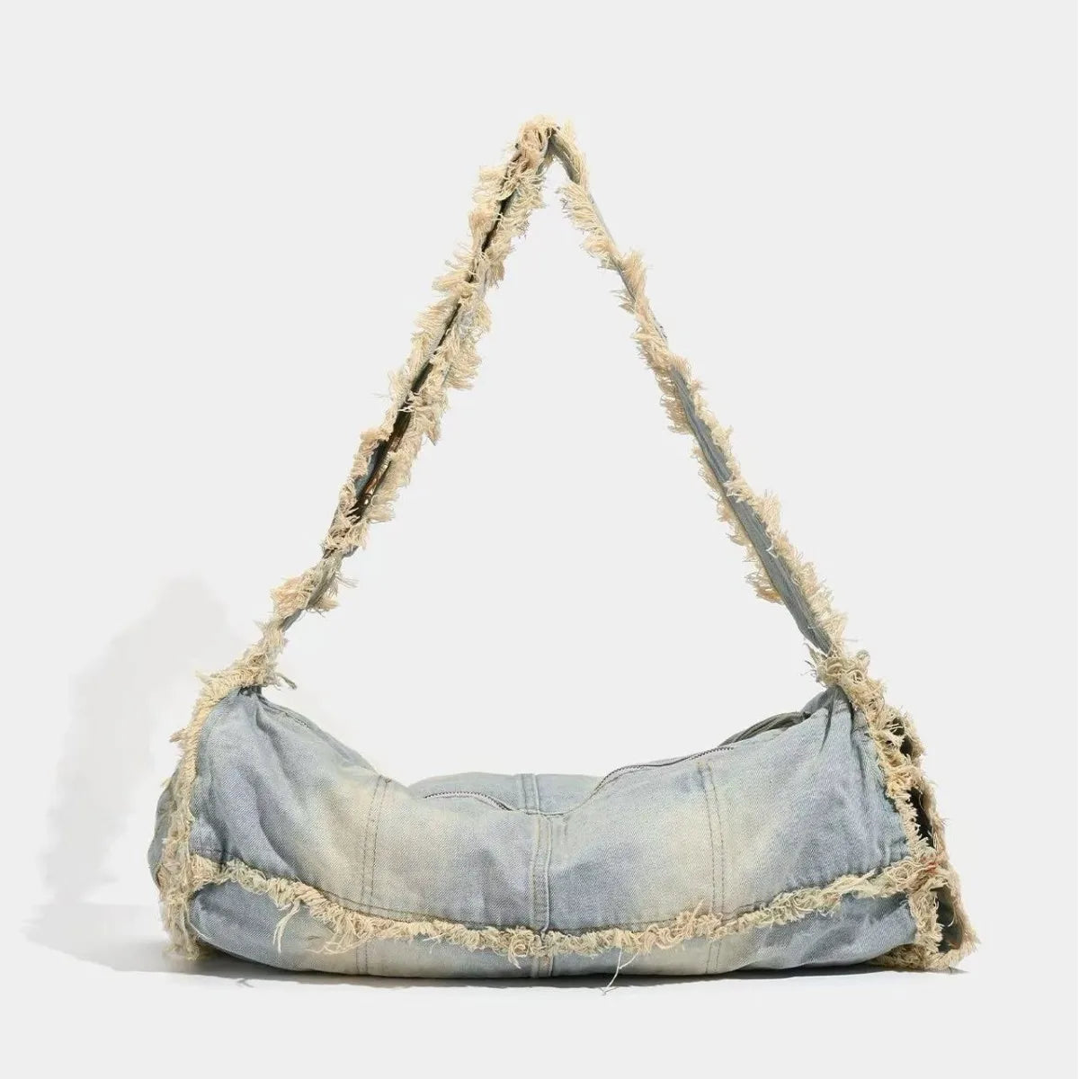Fringe Baguette Denim Shoulder Bag