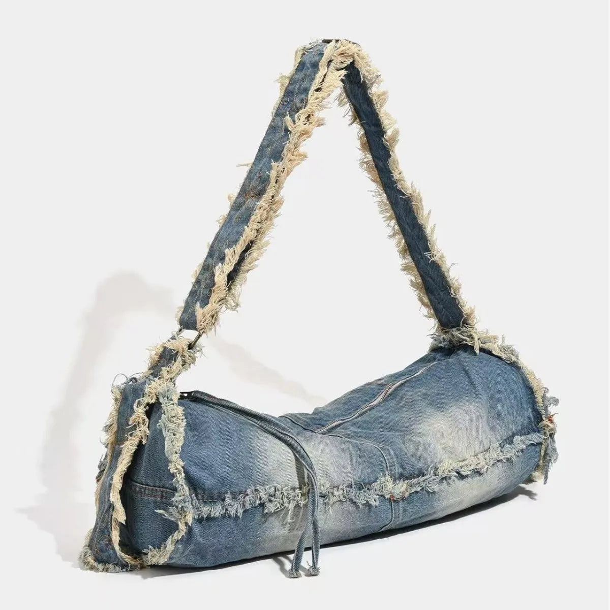 Fringe Baguette Denim Shoulder Bag