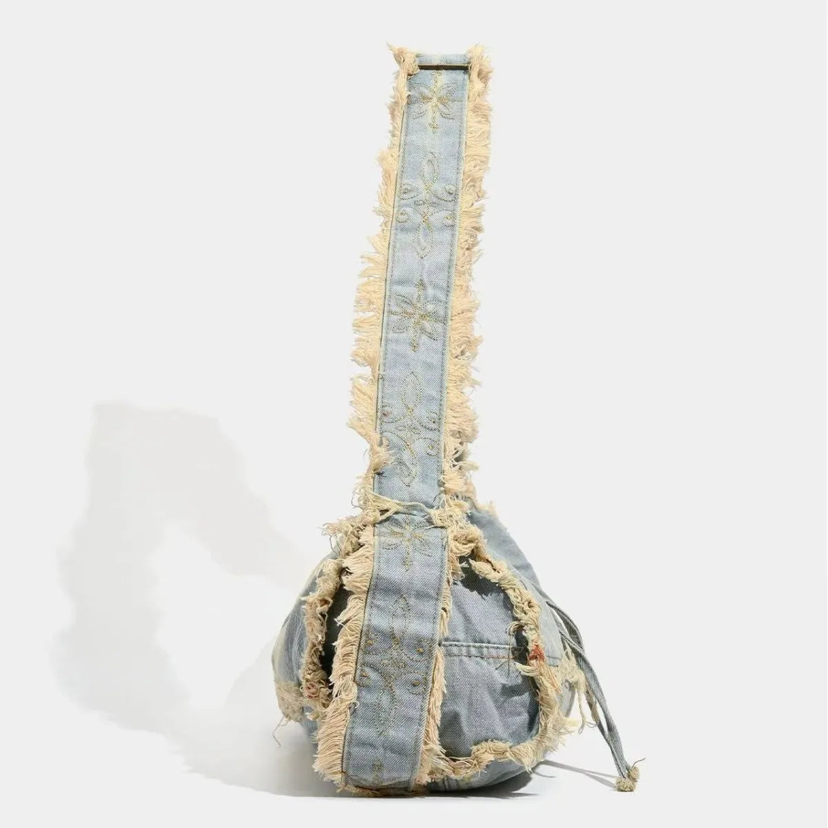 Fringe Baguette Denim Shoulder Bag