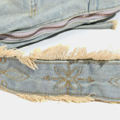 Fringe Baguette Denim Shoulder Bag