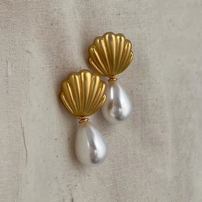 Frosted Shell Pearl Dangle Earrings