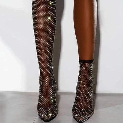 Glimmer Rhinestone Mesh Heel Boots