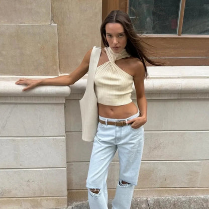 Heartbeat Ribbed Twist Ivory Crop Top
