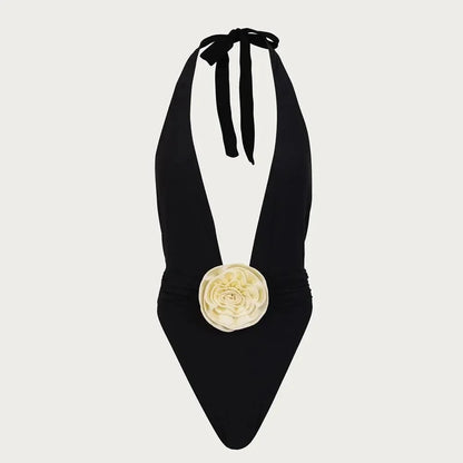 Heatwave Rose Detail Black One-Piece Swimsuit