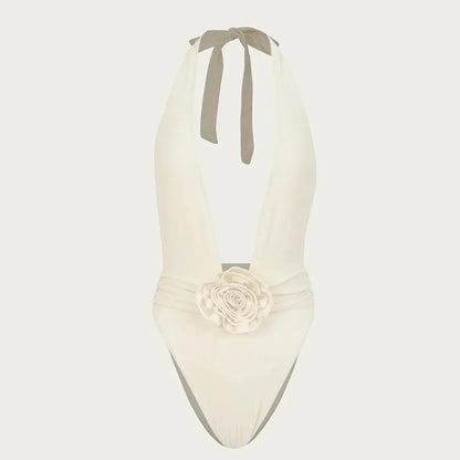 Heatwave Rose Detail White One-Piece Swimsuit