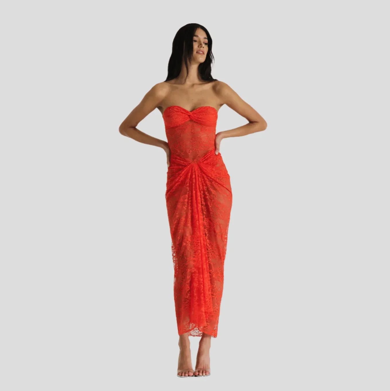 Her Figure Orange Lace Off-Shoulder Maxi Dress