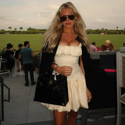 His Prettiest Problem Ivory Satin Bubble Hem Mini Dress