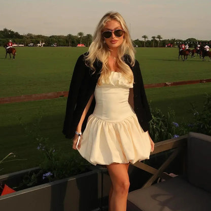 His Prettiest Problem Ivory Satin Bubble Hem Mini Dress