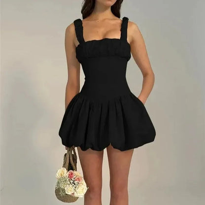 His Prettiest Problem Black Satin Bubble Hem Mini Dress