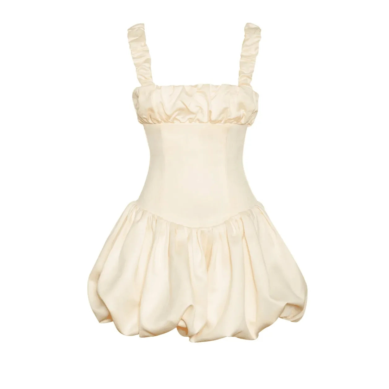 His Prettiest Problem Ivory Satin Bubble Hem Mini Dress