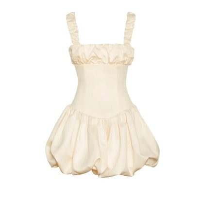 His Prettiest Problem Ivory Satin Bubble Hem Mini Dress