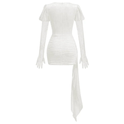 I Am A Poisonous Draped White Mini Dress with Gloves