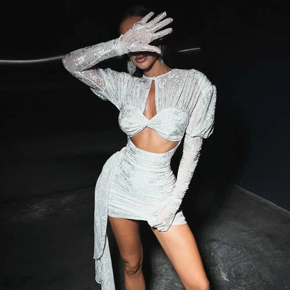 I Am A Poisonous Draped White Mini Dress with Gloves