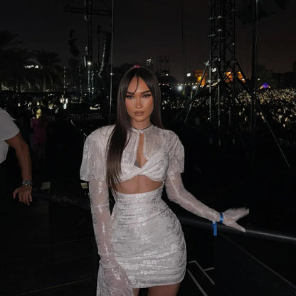 I Am A Poisonous Draped White Mini Dress with Gloves
