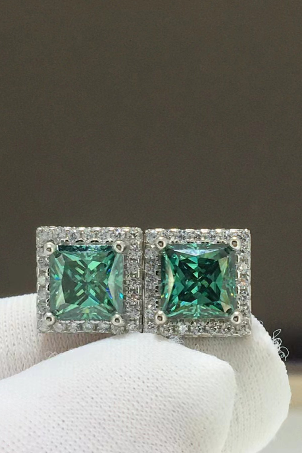 2 Carat Sparkala™ Square Stud Earrings (Platinum-Plated Fine Silver)