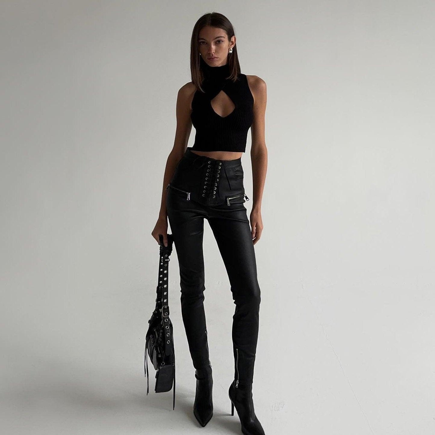 In Harmony Knitted Cut-Out Black Top