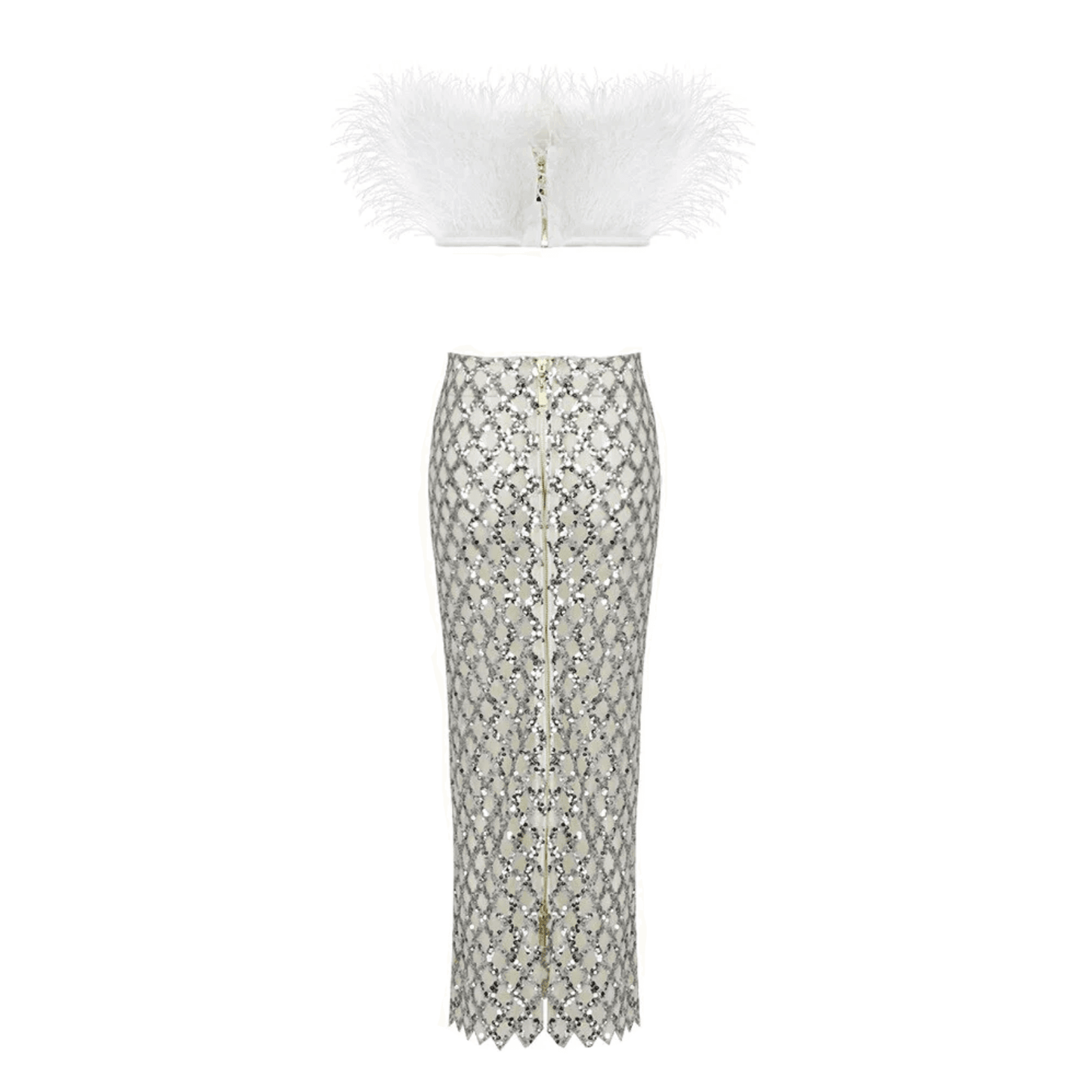 Invitation Only Feather Sequins White Two Piece Set