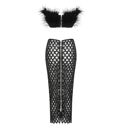 Invitation Only Feather Sequins Black Two Piece Set