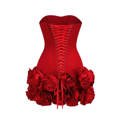 It Girl Rose-Flower Corset Red Mini Dress