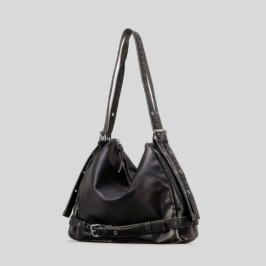 Kayren Belt Buckle Leather Shoulder Bag