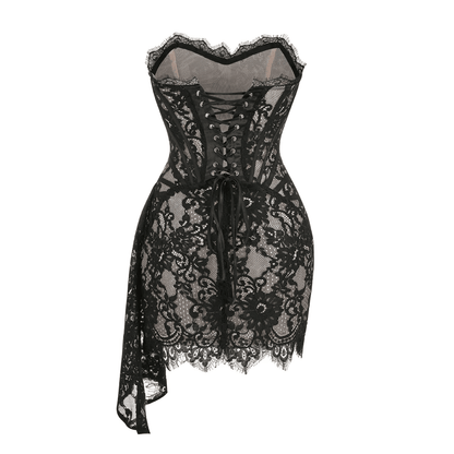 Lace Lure Corset Draped Black Mini Dress