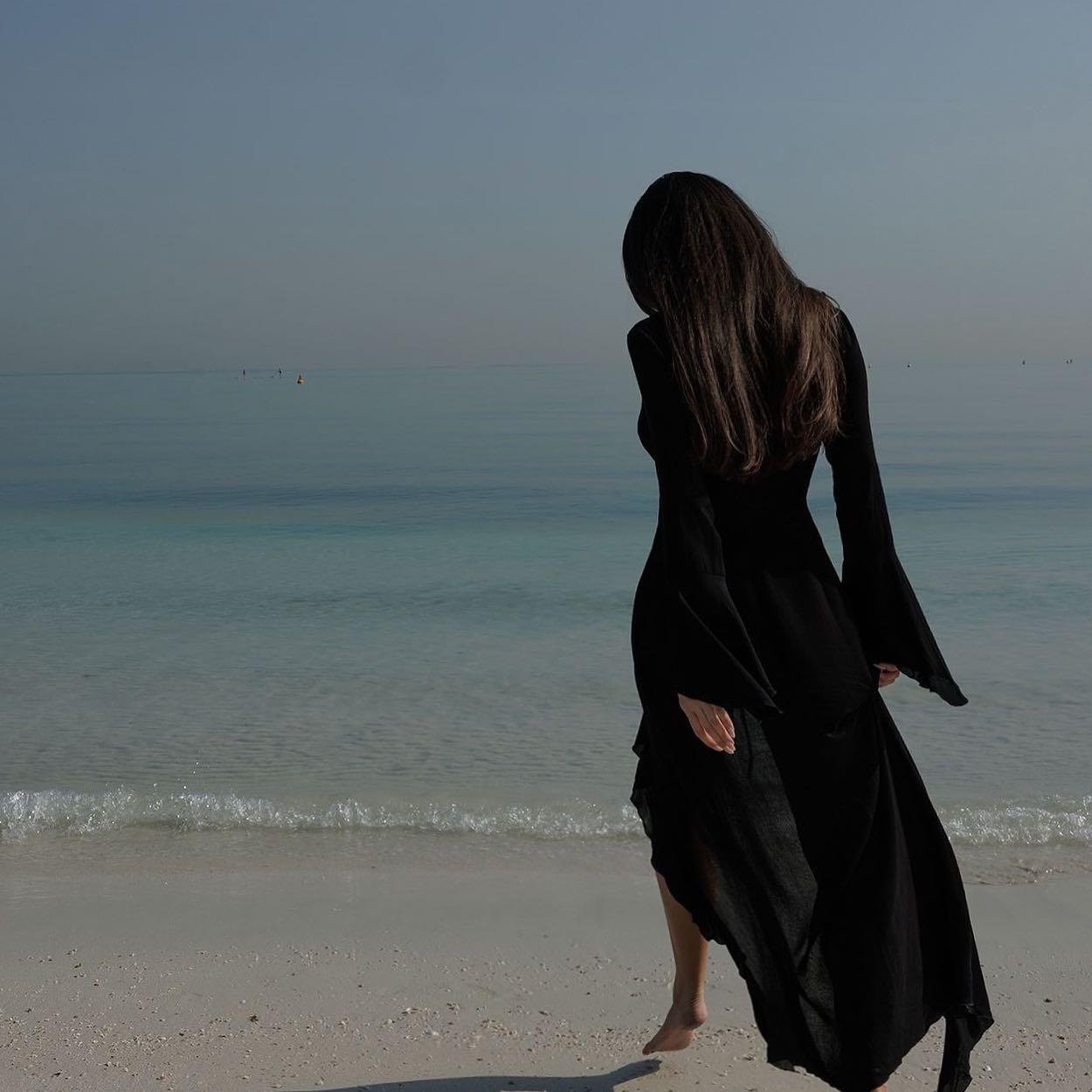 Liliana Ruffle Long Sleeve Beach Black Maxi Dress