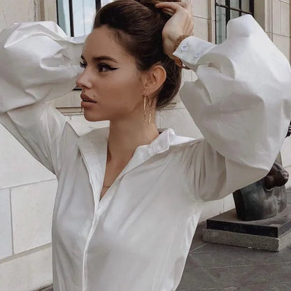 Linda White Lantern Sleeve Casual Shirt