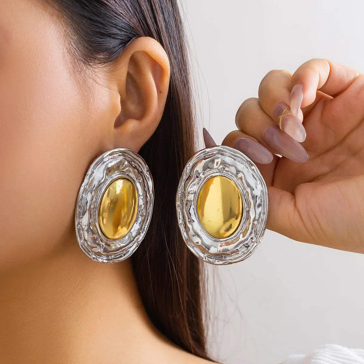 Liquid Mirror Oval Stud Earrings