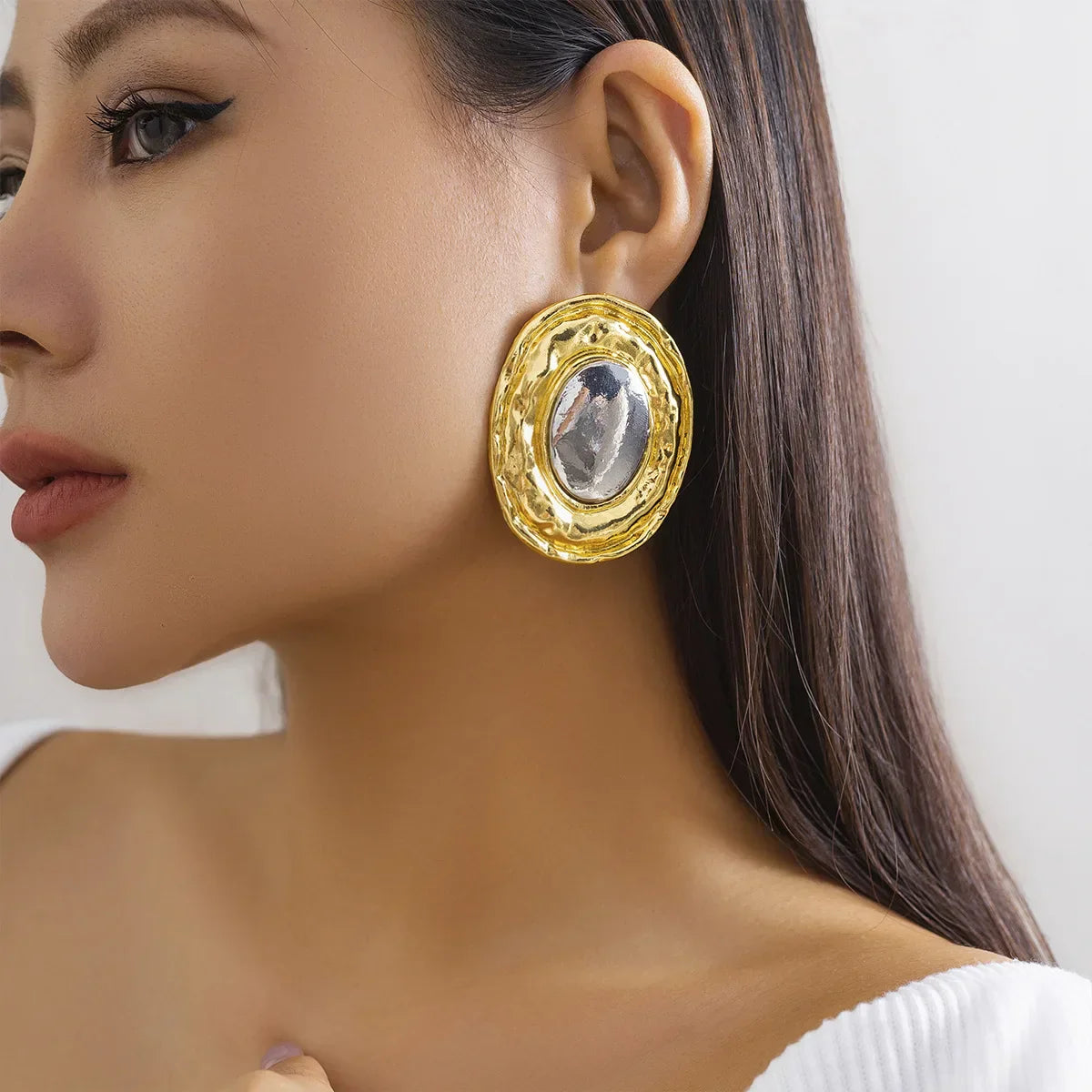 Liquid Mirror Oval Stud Earrings