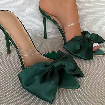 Longshot Green Satin Stiletto Heels whit Big Bow