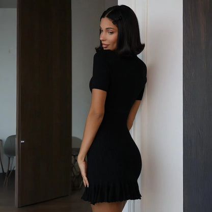 Lucia Black Ruffled Knit Mini Dress
