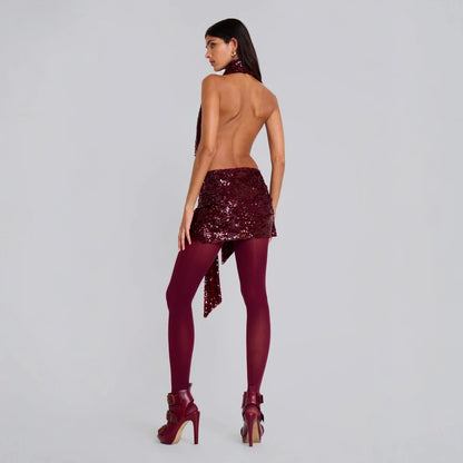 Lunika Backless Sequin Halterneck Mini Dress