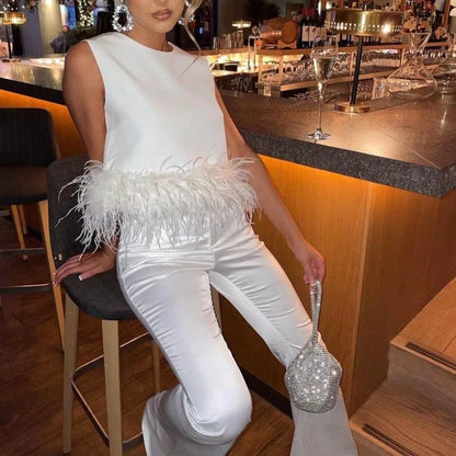 Maisy White Feather Trim Top