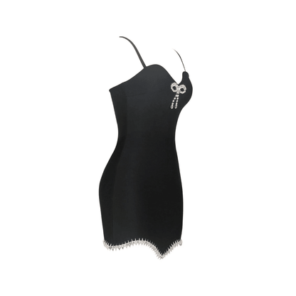 Manetica Black Bow Mini Dress with Diamonds