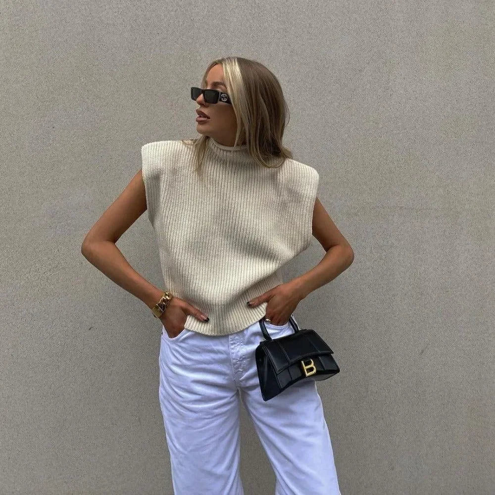 Meggy Vintage Ribbed Turtleneck Knitted Vest