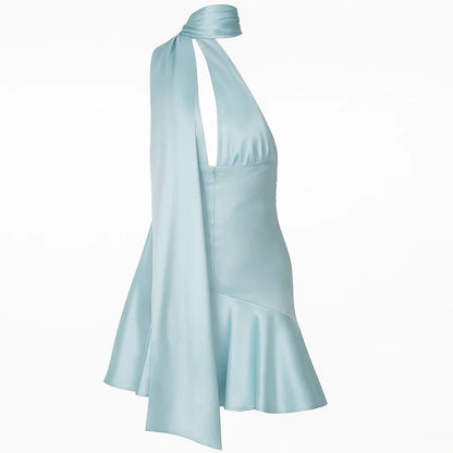 Meira Satin Scarf-Neck Mini Dress