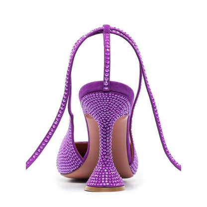 High Shine Purple Crystal Lace Up Heels