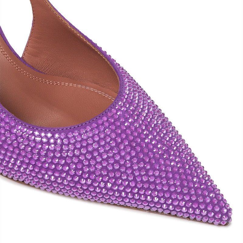 High Shine Purple Crystal Lace Up Heels